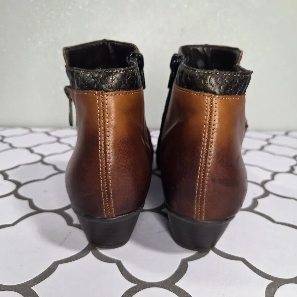 Remonte By Rieker Size 39 Womens Ruched Brown Leather Zip Up Ankle Boots Booties